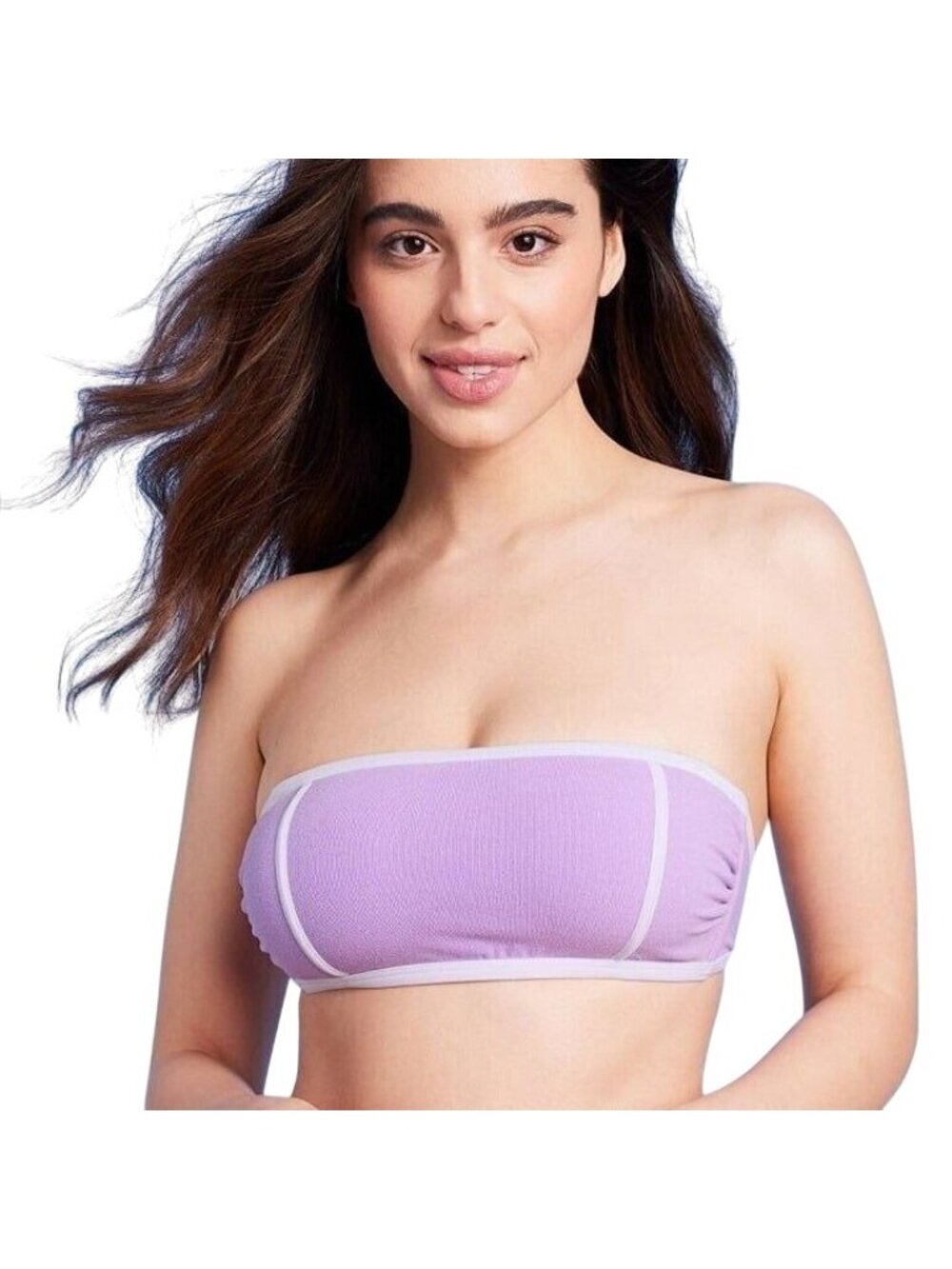 Kona Sol Solid Bandeau with Binding Bikini Top Amethyst Terry Size M